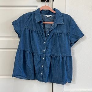 Chambray Button Down Tiered Shirt